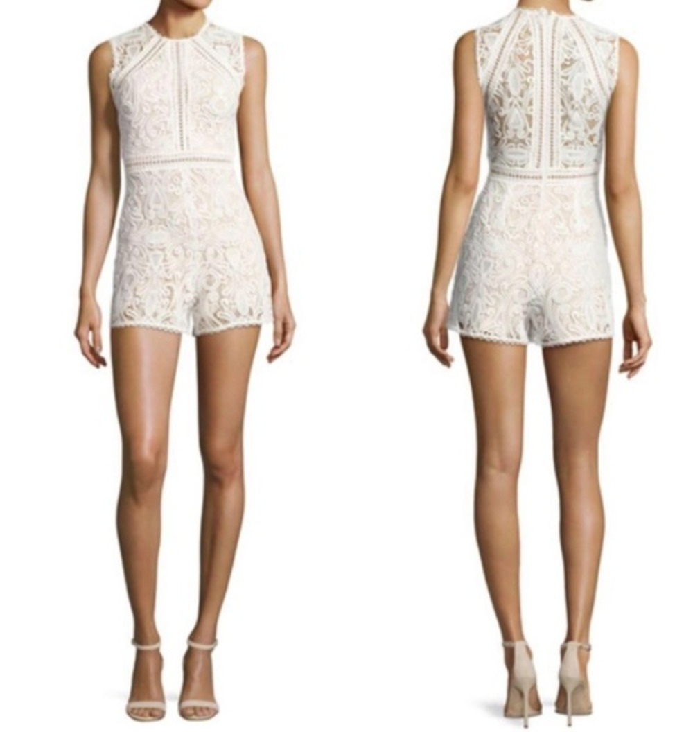 Alexis McKenna Eyelet Lace Bridal Playsuit Romper M White Coquette Feminine NWT